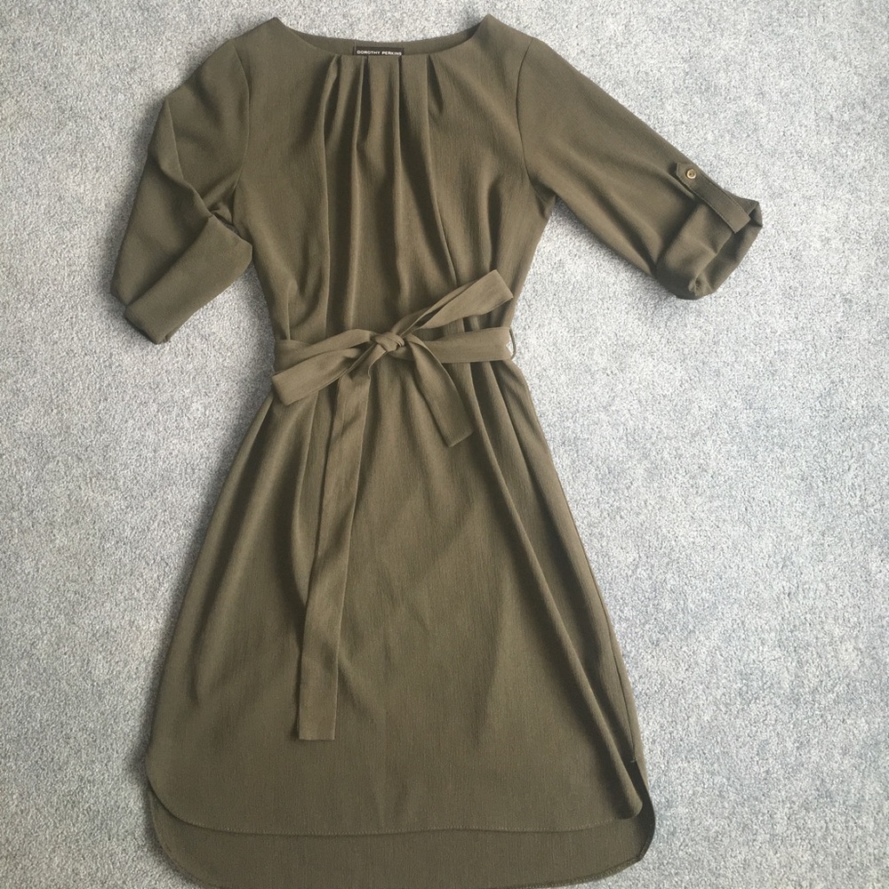 Army green pleated dress