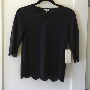 NWT tobi navy blouse with scallop edges