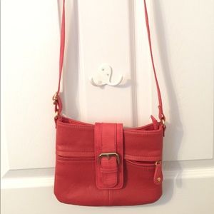 Coral cross body purse gold detailing