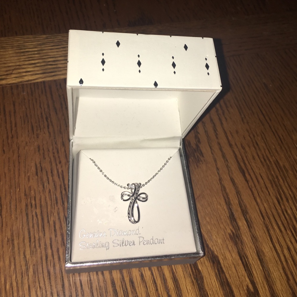 Sterling silver diamond cross necklace