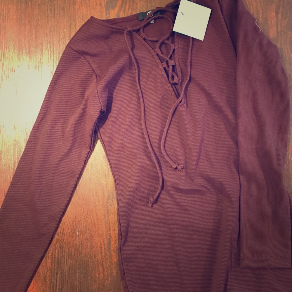Long sleeved maroon dress