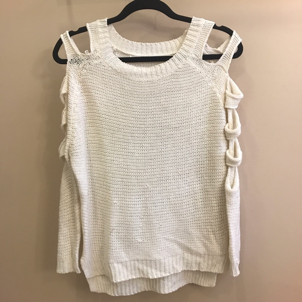 White knit slit sweater