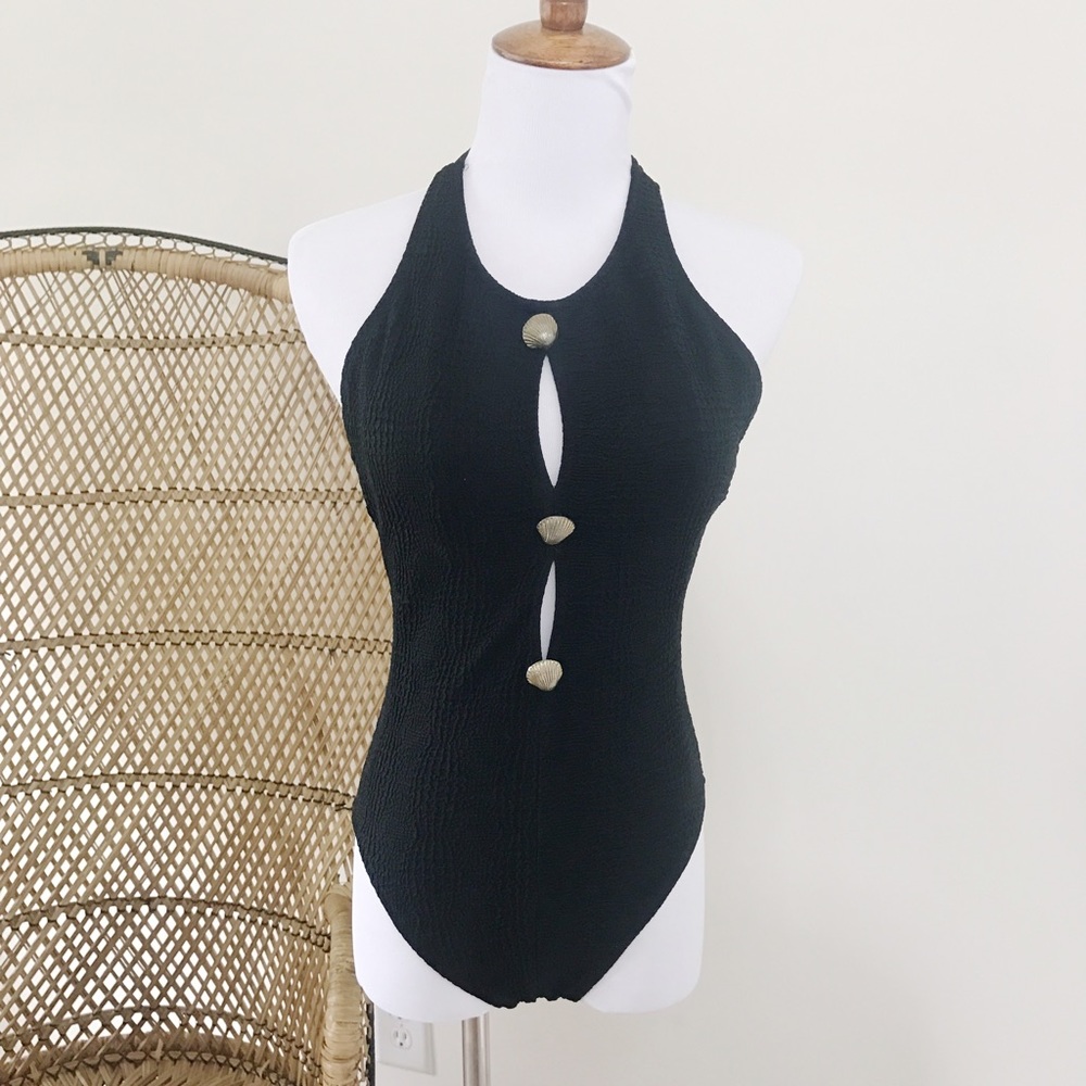 Vintage 80s Black One Piece Swimsuit