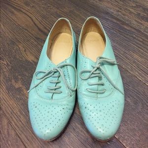 Minty sea blue lace up oxford flats topshop