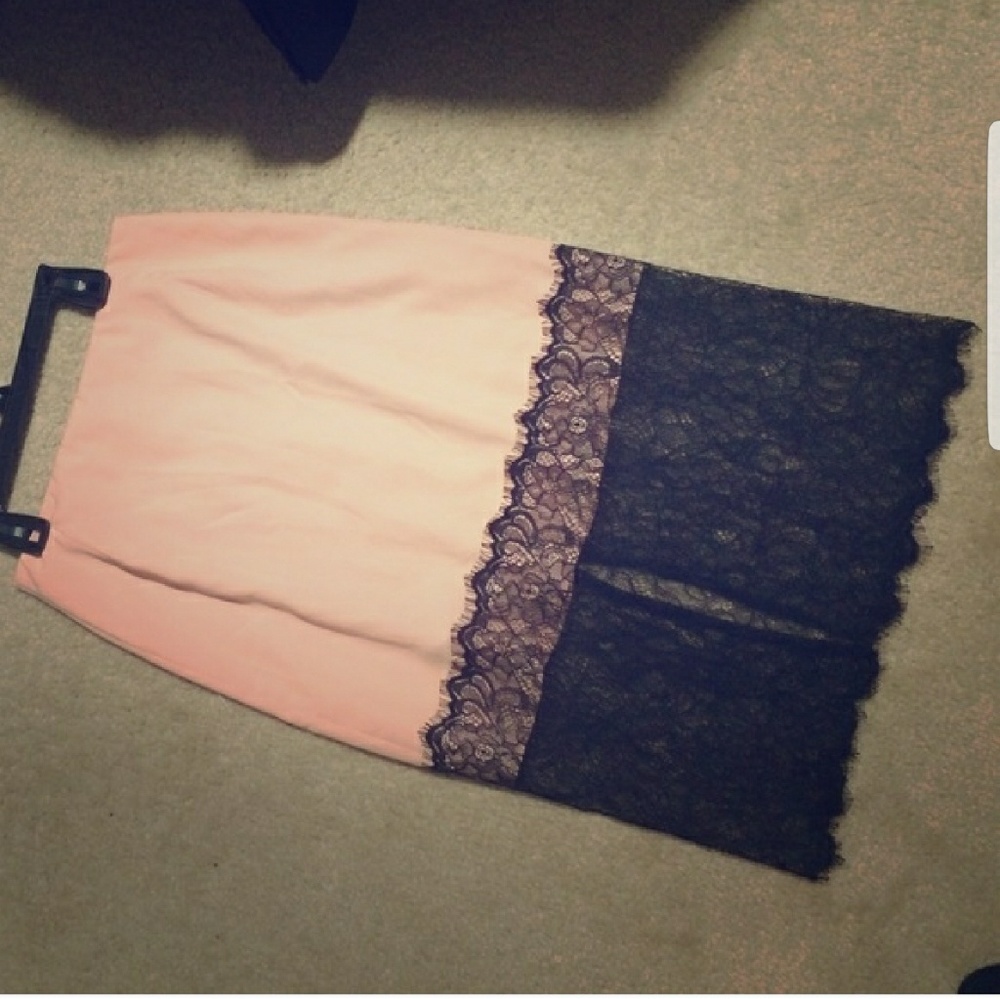 ASOS pink pencil skirt with lace