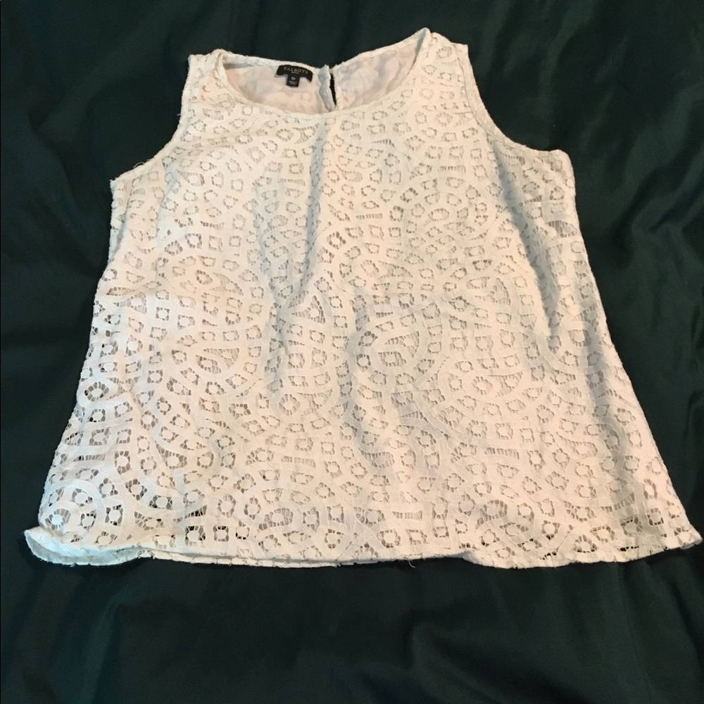 Talbots laser cut lace tank blouse in cream