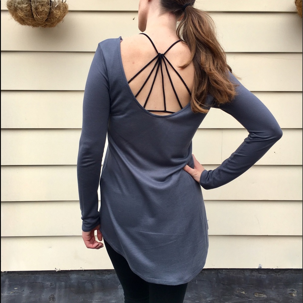 Zara Slate Grey Low Back Long-sleeve Top Medium