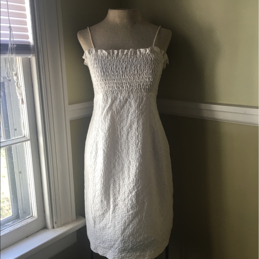 Nine West tank dress eyelet white rousched