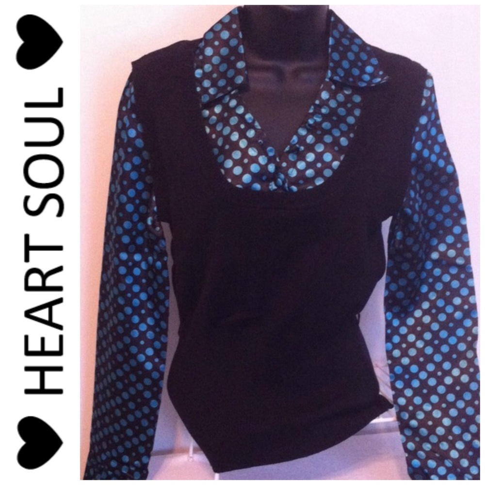 NWT HeartSoul teal/black/polka dot top/vest L jr