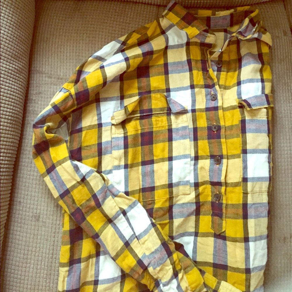 Mustard and blue half button flannel