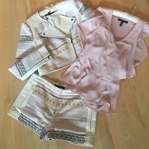 BCBG Cropped Jacket & Shorts w/blush chiffon top