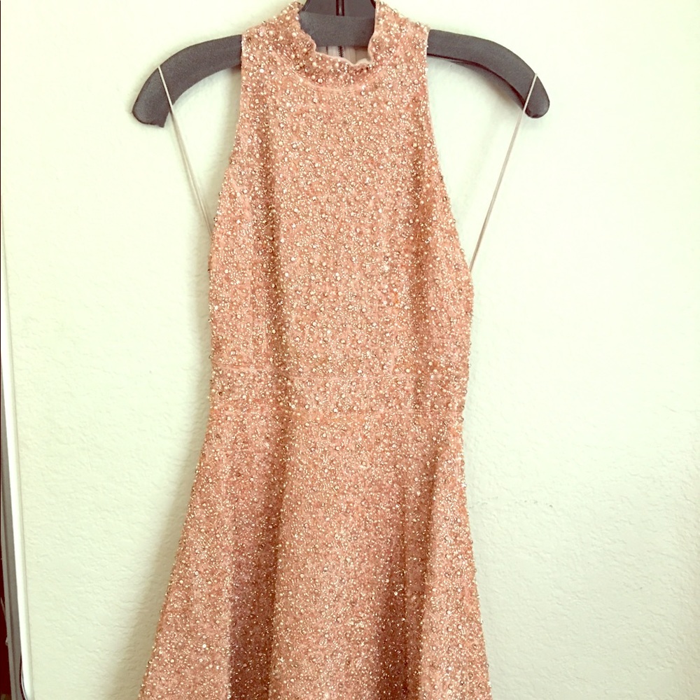 Alice and Olivia beaded champagne pink dress