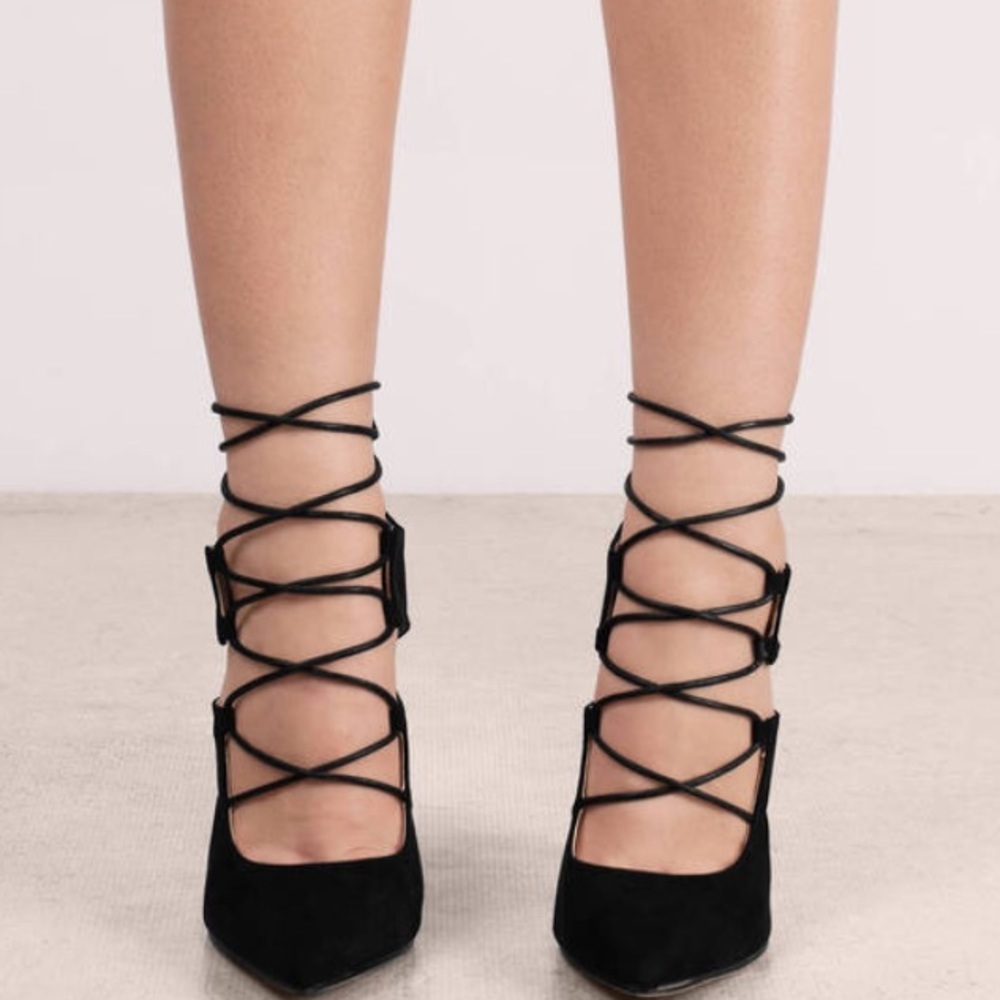 Black Suede Strappy High Heels - Picture 2 of 3