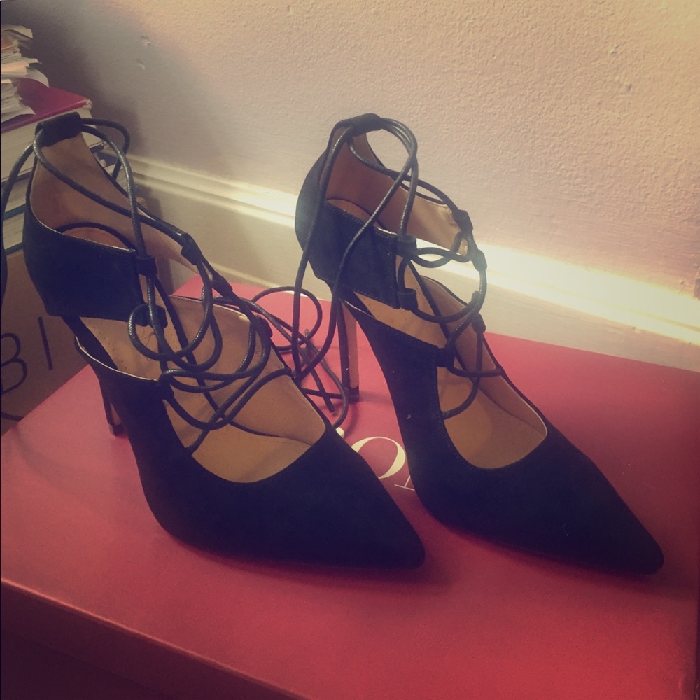 Black Suede Strappy High Heels - Picture 3 of 3