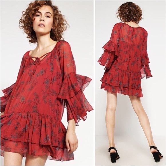 Free People Sunsetter Chiffon Printed Flare Dress - Picture 2 of 5