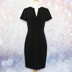Tahari Black V Neck Short Sleeve Sheath Dress