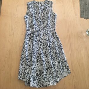 White and Navy High Necked Midi Dress