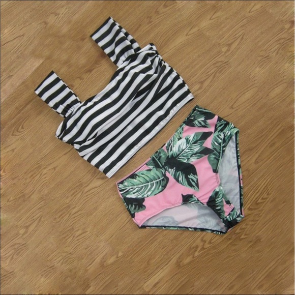 ▪️SALE▪️Striped Off Shoulder Leaf Bikini - Picture 4 of 4