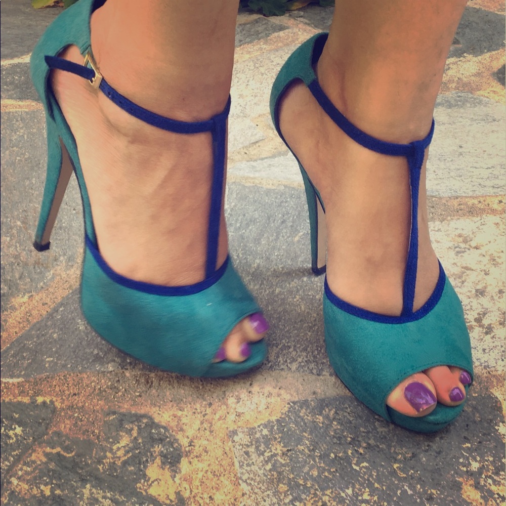 Blue and green stilettos
