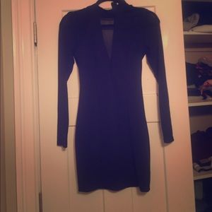 Long sleeve navy blue mini dress
