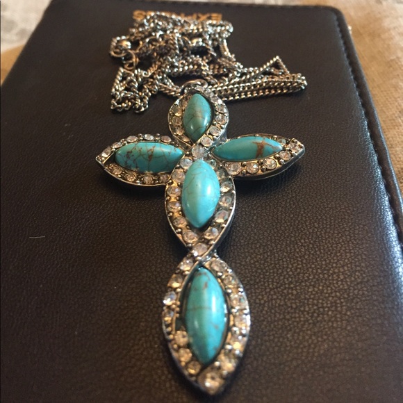 Turquoise Cross Necklace - Picture 2 of 3