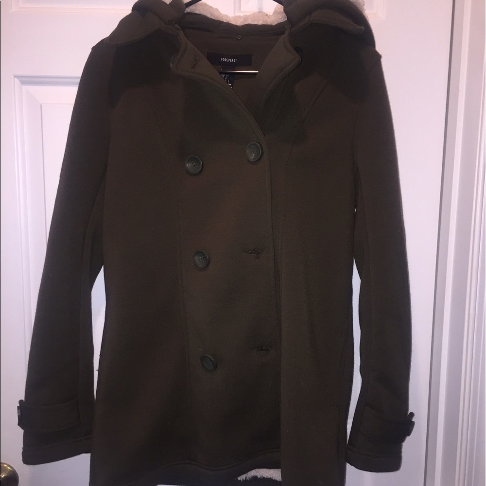 Forever 21 Fur Lined Olive Coat