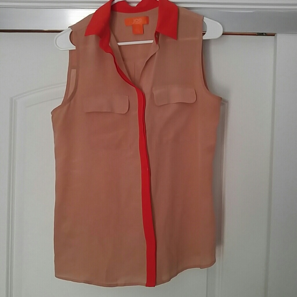 Joe Fresh Nude/Blush/Orange Sleeveless Button Top