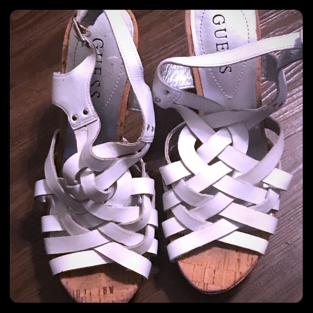 Guess white wedge sandals