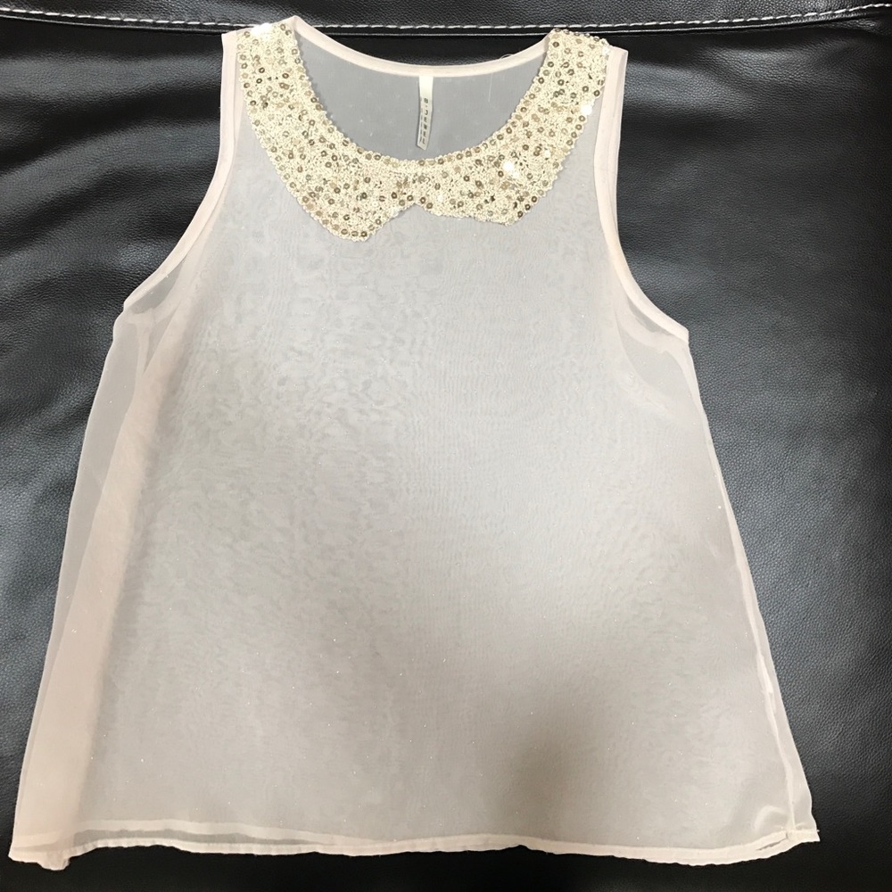 B. JEWEL - Sheer Peter Pan Collar Sparkly Top