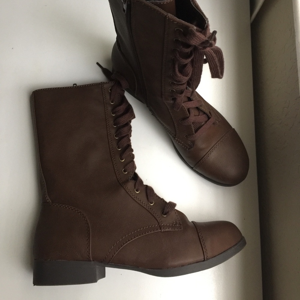 Brown combat boots