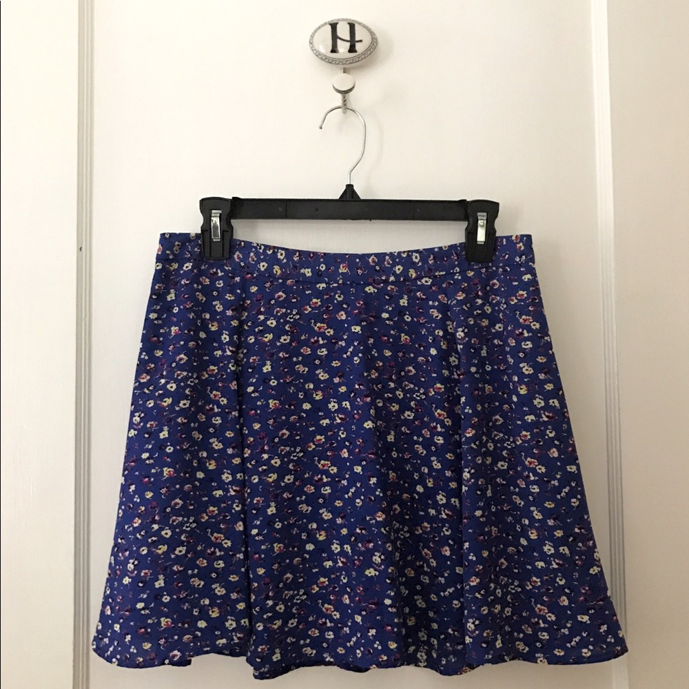 Lush Royal Blue and Floral Pattern Skater Skirt