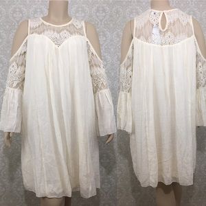 J GEE 3X Lace Ivory Dress Cold Flare Shoulder Flow