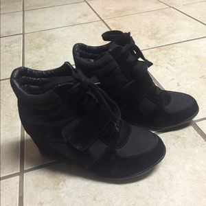 Black wedges with Velcro strap