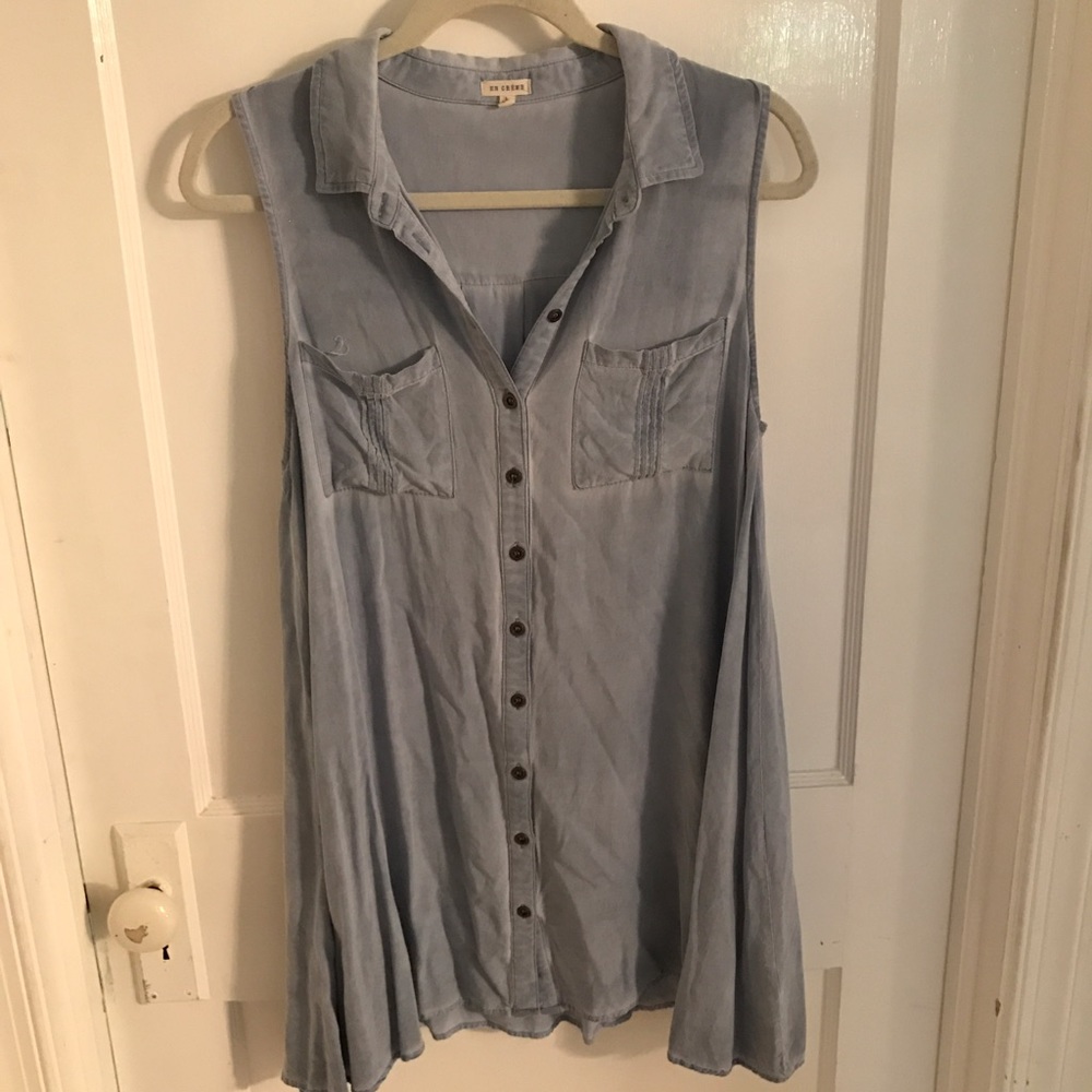 En Crème Faux Denim Dress