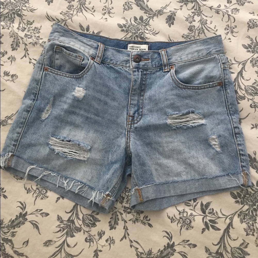 Distressed High Waisted Jean Shorts