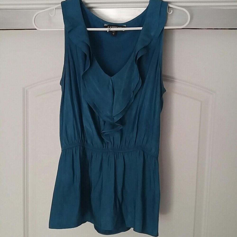 Express Teal Blue Blouse with Ruffle Front