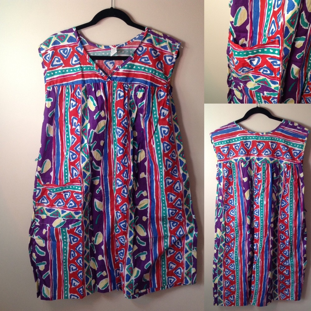 VINTAGE 1980's Artist Smock Dress! With Pocket