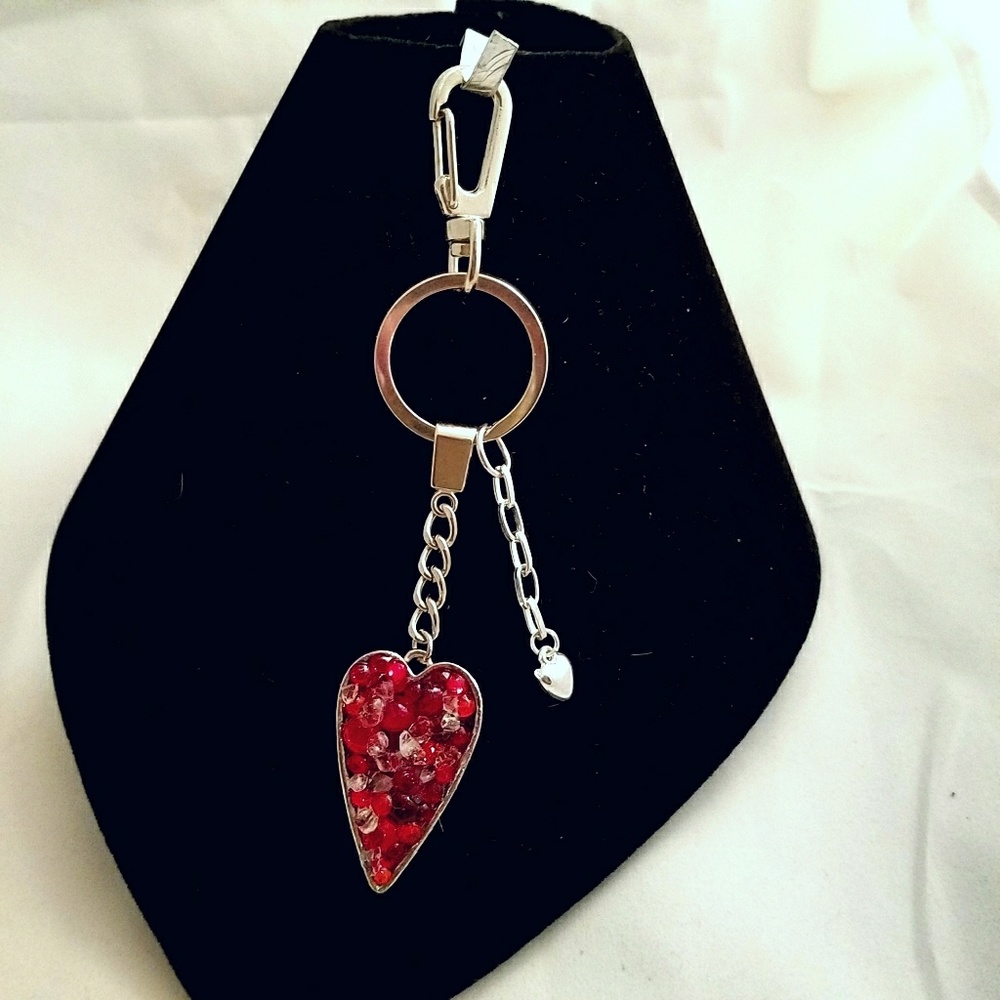 Silver Heart Key chain inlaid with Stones
