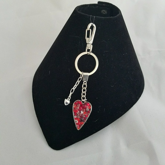 Silver Heart Key chain inlaid with Stones - Picture 2 of 4
