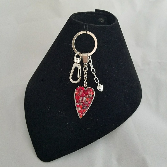 Silver Heart Key chain inlaid with Stones - Picture 3 of 4
