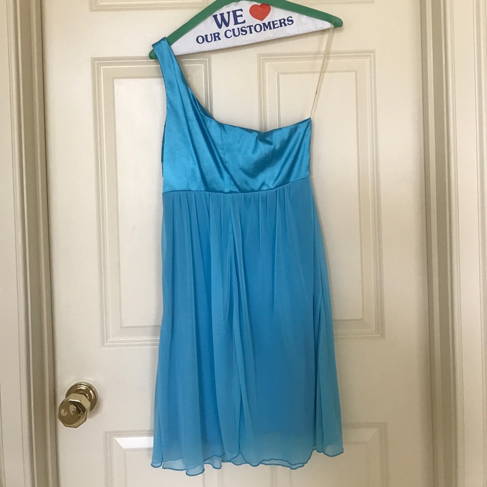 Teal blue one shoulder dress