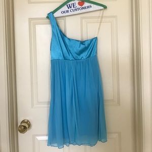 Teal blue one shoulder dress