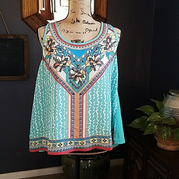 Mint Blue Boho Design Tank Top with Open Back - Picture 3 of 4