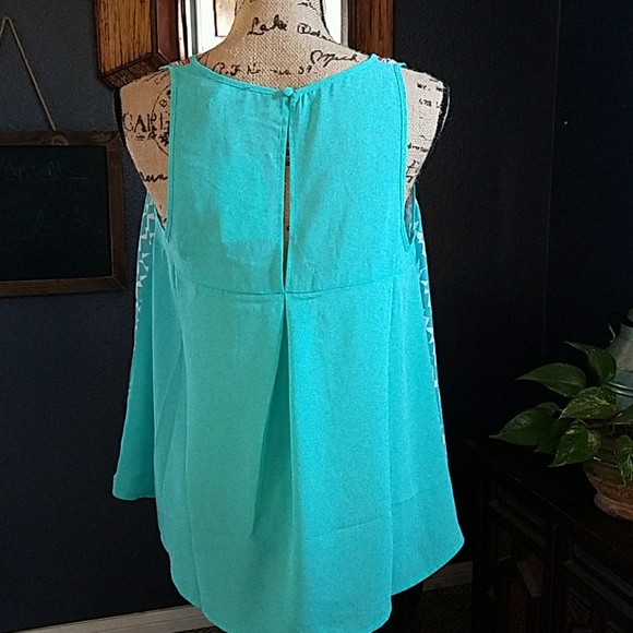 Mint Blue Boho Design Tank Top with Open Back - Picture 4 of 4