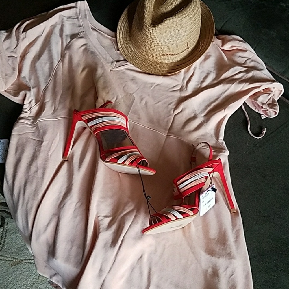 Vegan suede cloth strappy sandals New!