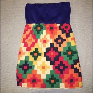 Judith March blue/orange/green strapless dress