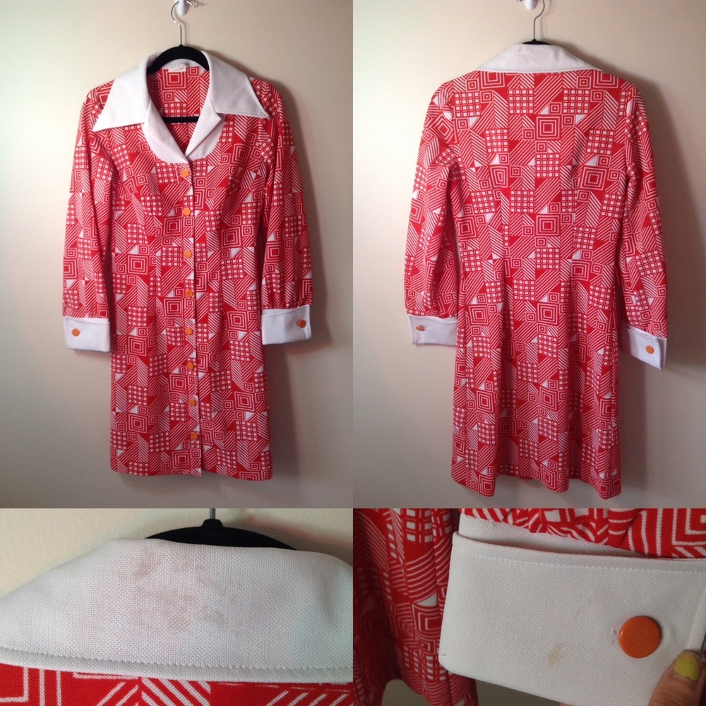 VINTAGE 1970's STUNNING GEOMETRIC DRESS ☎️📌🔺▫️🔻