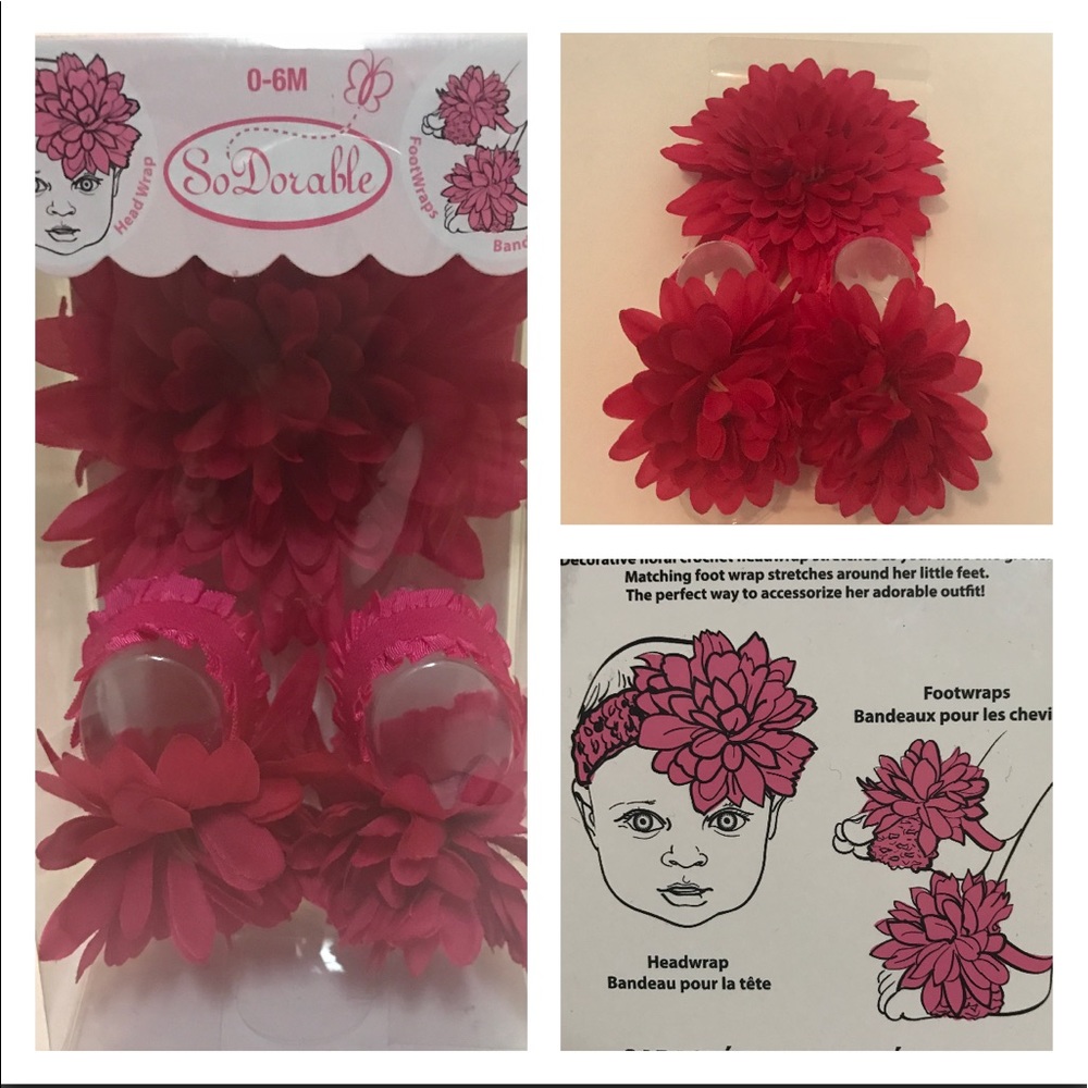 Fancy Foot & Head wrap set (for 0 - 6 moths)🌺🌸🍼