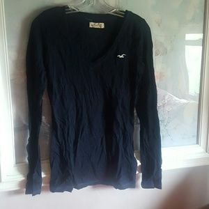 Long Sleeve Navy Hollister V Neck Tee