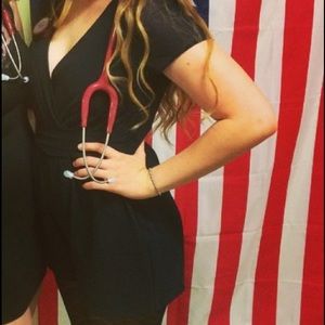 Black silky v neck romper worn once